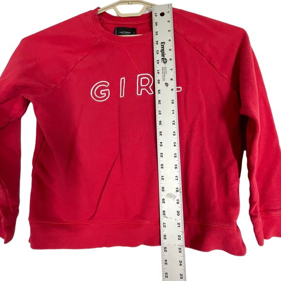 Lucky Brand Women Sweatshirt Large L Red Chain Stitch Girl Pullover Casual - Picture 4 of 6